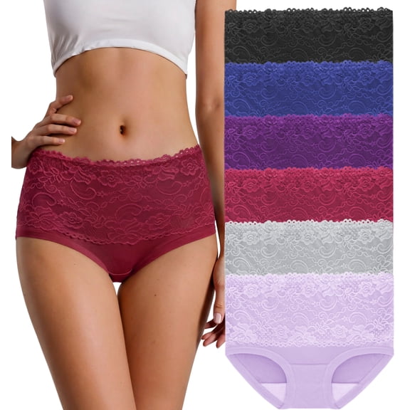 Loritta Secret 6 Packs Womens Underwear Lace Soft Stretch Full Coverage Panties for Women , Size S-2XL
