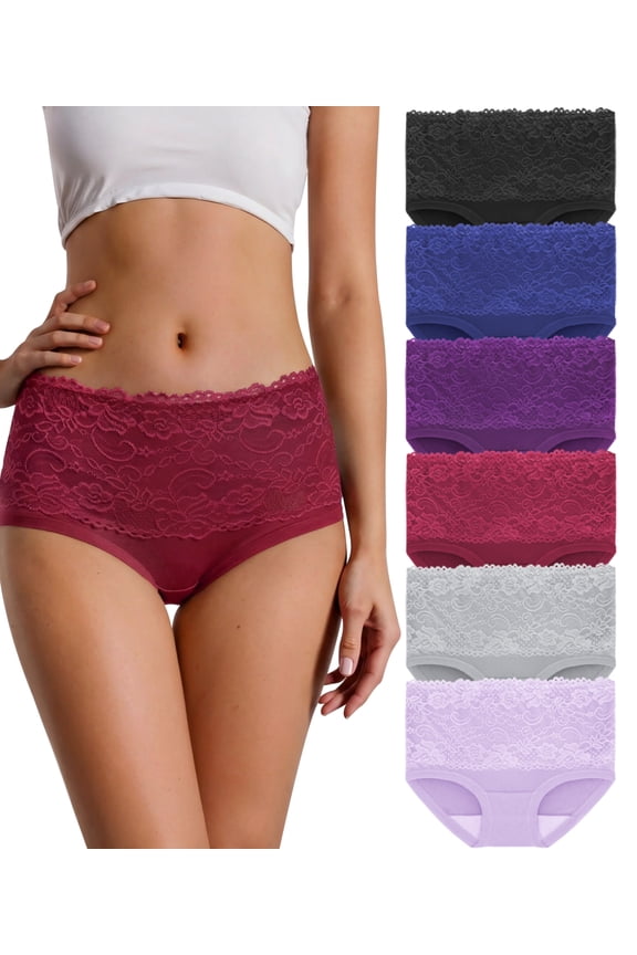 6 Packs Womens Underwear Lace Soft Stretch Full Coverage Panties for Women , Size S-2XL