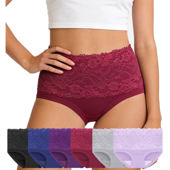 Loritta Secret 6-Pack Womens Underwear Lace Soft Stretch Full Coverage Panties for Women, Size S-2XL