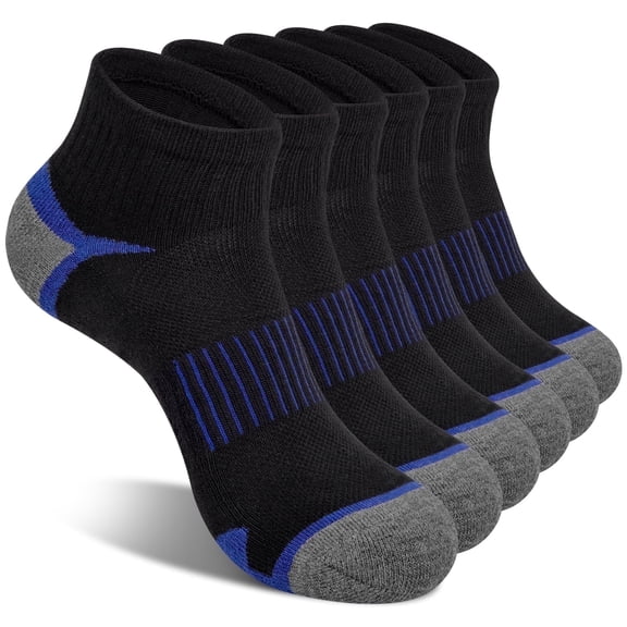 Smilooen Athletic Ankle Socks for Men and Women Cushioned Running Socks Low Cut 6 Pairs Black, Size 6-9