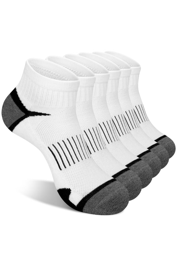 Athletic Ankle Socks for Men and Women Cushioned Running Socks Low Cut 6 Pairs White, Size 10-13
