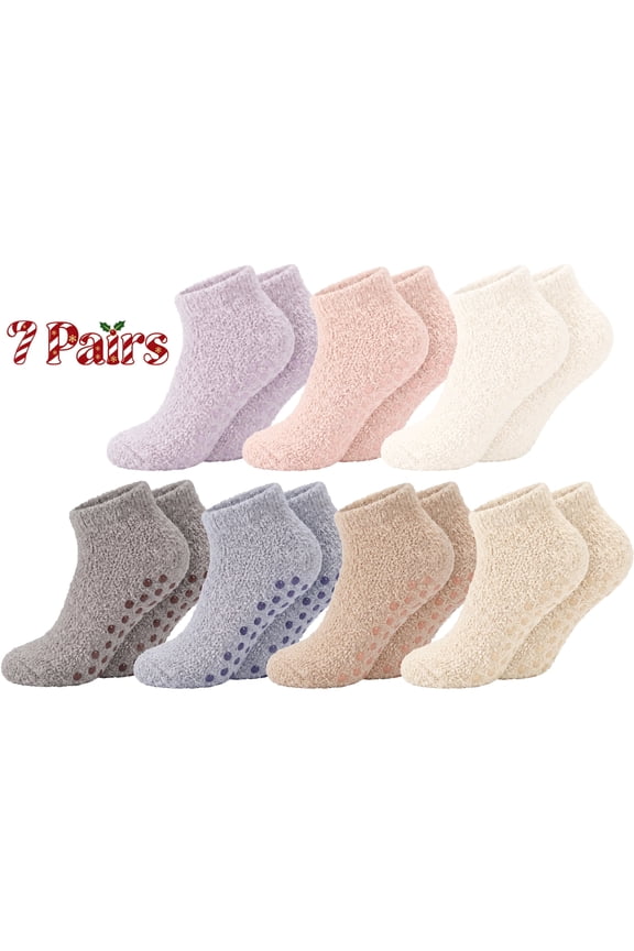 7 Pairs Fuzzy Socks for Women Winter Warm Womens Cozy Non Slip Socks with Grippers