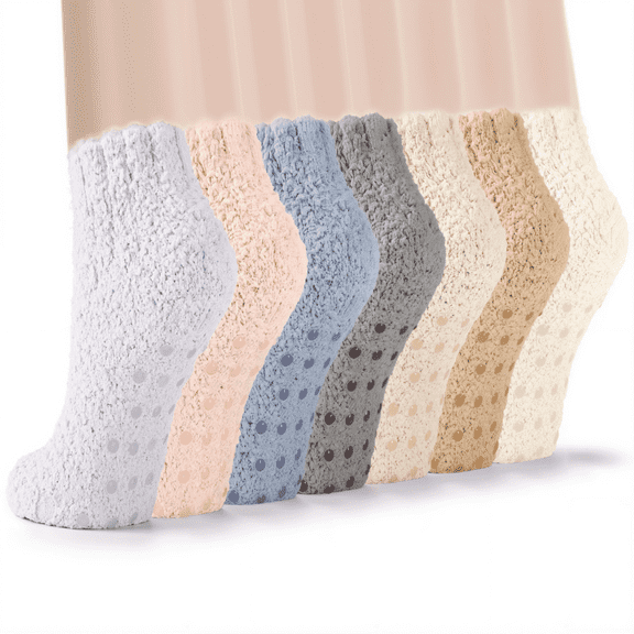 Smilooen 7 Pairs Fuzzy Socks for Women Winter Warm Womens Cozy Non Slip Socks with Grippers