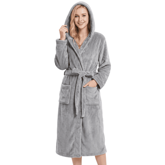 Loritta Secret Robes for Women, Long Length Hooded Soft Fleece Bathrobe Winter Plush Sleepwear Womens Robes with Pockets & Waist Belt