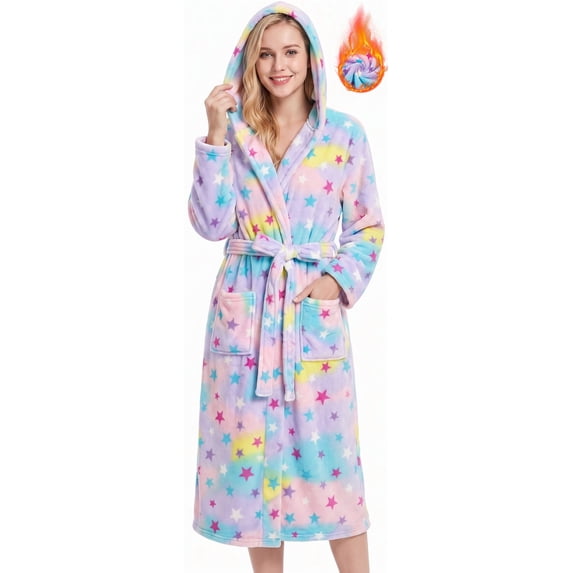 Loritta Secret Robes for Women, Long Length Hooded Soft Fleece Bathrobe Winter Plush Sleepwear Womens Robes with Pockets & Waist Belt