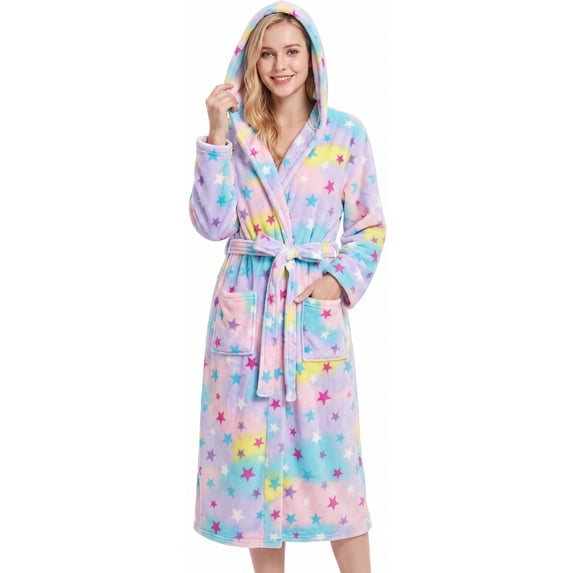 Loritta Secret Robes for Women, Long Length Hooded Soft Fleece Bathrobe Winter Plush Sleepwear Womens Robes with Pockets & Waist Belt