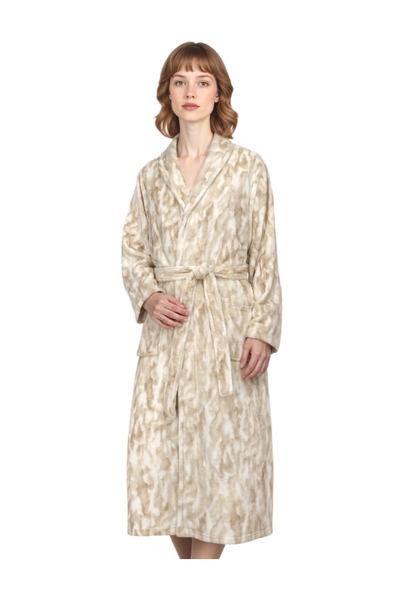 Warm Robes for Women Hooded Soft Fluffy Bathrobe, Women’s Winter Plush Robes (Beige)