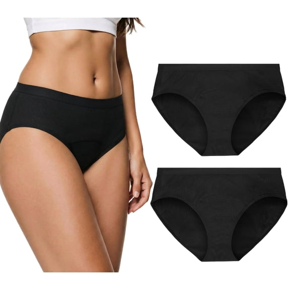 Loritta Secret 2 Packs Period Brief Underwear for Women Postpartum Leak Proof Menstrual Breathable Ladies Panties Black, Size S-2XL