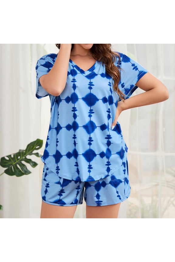 Tie Dye Womens Pajama Sets Short Sleeve 2 Piece PJ Sets Women Summer Loungewear with Pockets, S-2XL