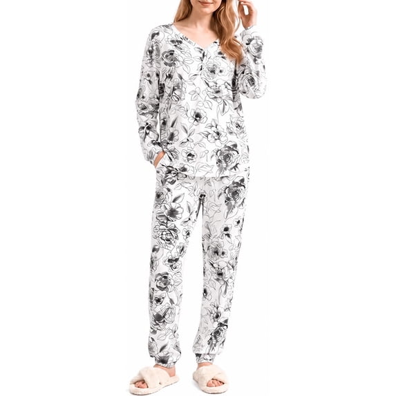 Loritta Secret 2 Pieces Womens Pajamas Sets Comfy Printed Loungewear Sets Woman with Pockets,S-2XL