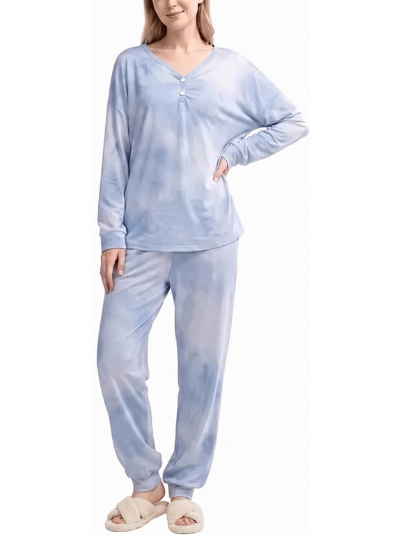 2 Pieces Womens Pajamas Sets Comfy Printed Loungewear Sets Woman with Pockets,S-2XL