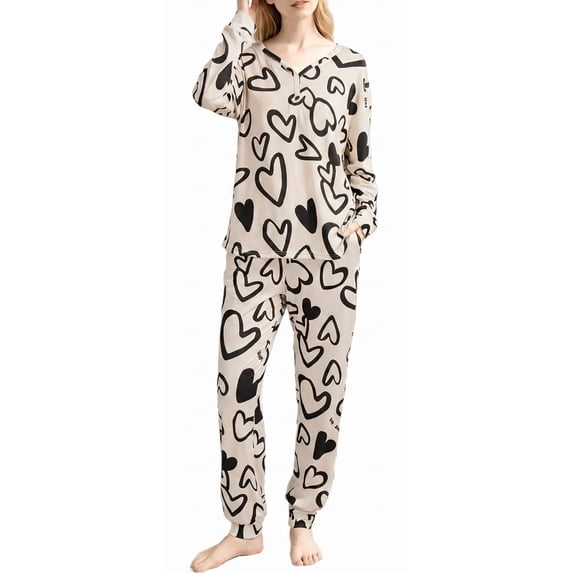 Loritta Secret 2 Pieces Womens Pajamas Sets Comfy Printed Loungewear Sets Woman with Pockets,S-2XL