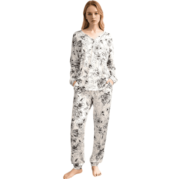 Smilooen 2 Pieces Womens Pajamas Sets Comfy Printed Loungewear Sets Woman with Pockets ，Sizes S-2XL