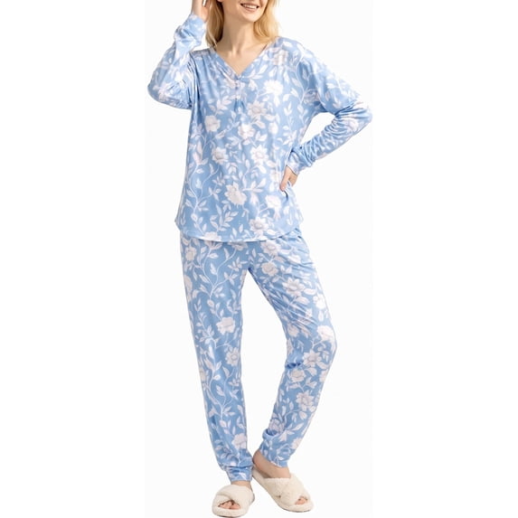 Loritta Secret 2 Pieces Womens Pajamas Sets Comfy Printed Loungewear Sets Woman with Pockets,S-2XL