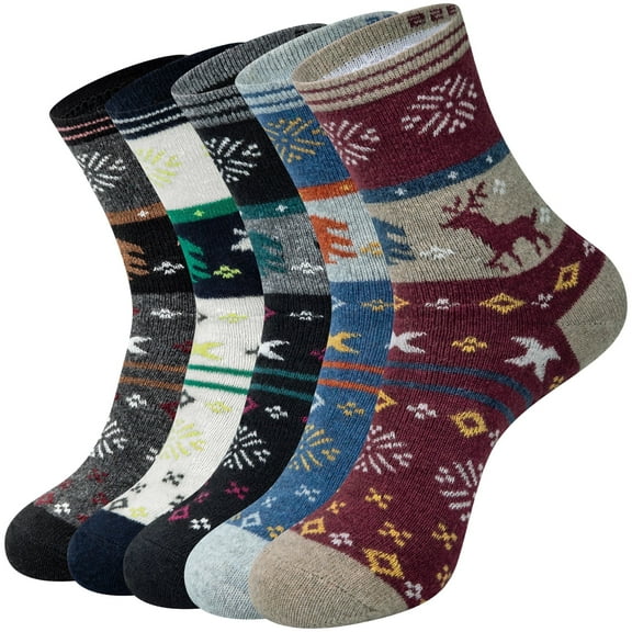 Smilooen 5 Pairs Wool Socks for Women Warm Winter Thick Cozy Women's Socks Crew, Size 5-9