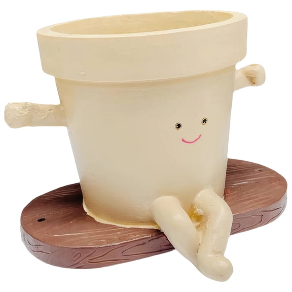Smily Face Planter Pot, Cute Resin Head Planters with Swinging Design, 5.7 in / 14.5 cm Unique Sit Succulent Pot, Decorative Face Pots for Plants, Home and Garden Decor