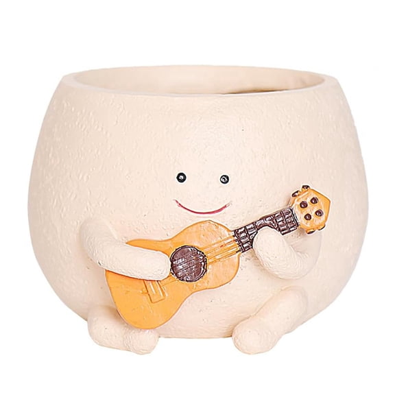 Smily Face Planter Pot with Drainage Hole Cute Resin for String of Plant Guitar Pots for Indoor
