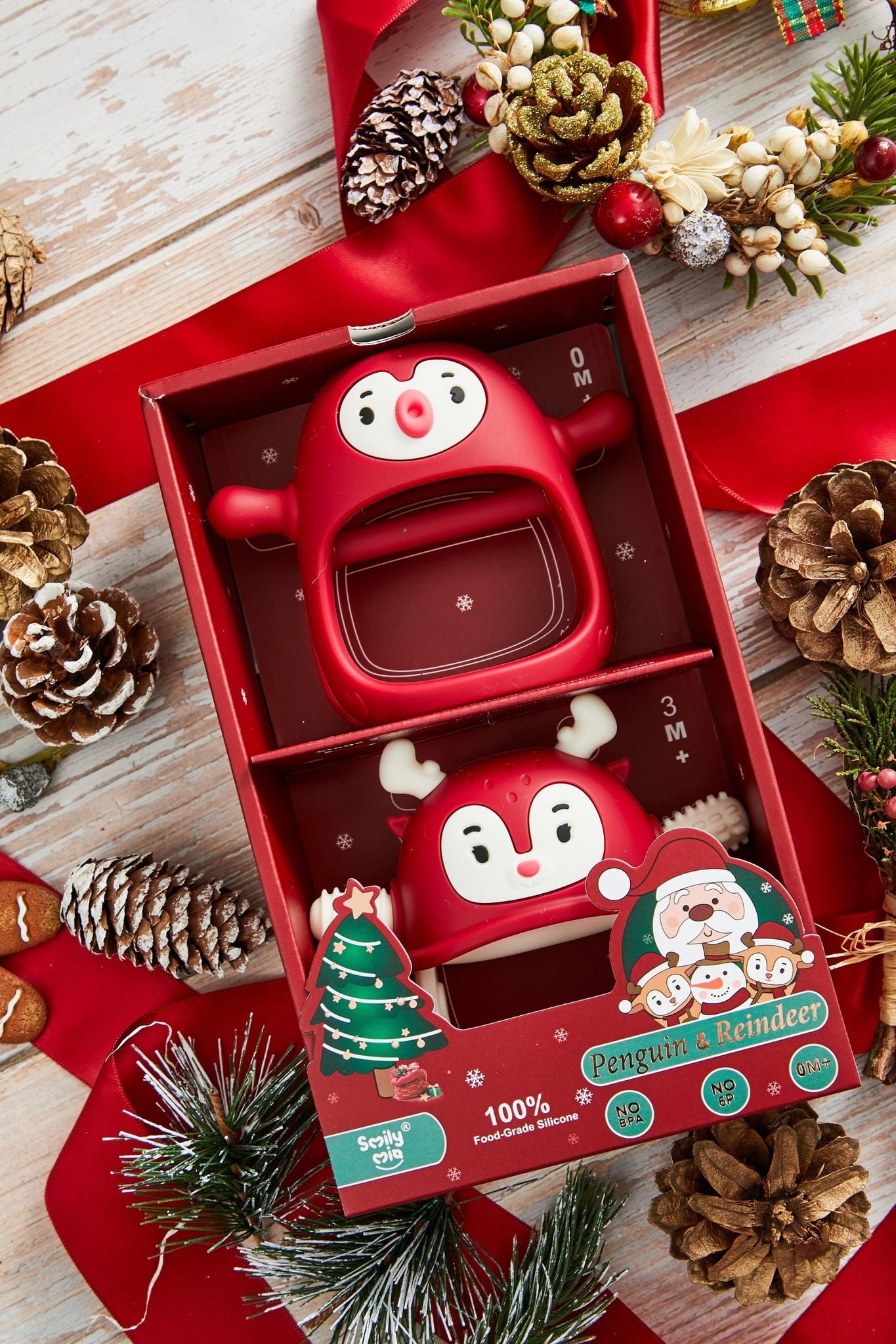 Smily Mia Penguin and Reindeer 2 in 1 Set Christmas Red