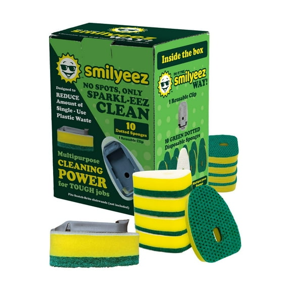 Smilyeez No-Plastic Green Heavy Duty Dotted Sponge Refill for Scotch-Brite's Dishwand (10 Pack) with Adapter