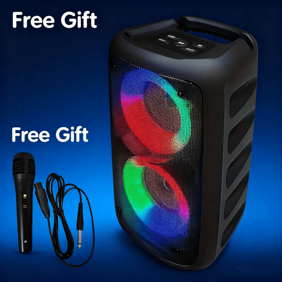 Sminiker Portable Bluetooth Speaker with RGB Lights, Wireless Rechargeable Party Speaker, Outdoor Loud Stereo Sound Speaker with Wired Microphone, Mini Karaoke Machine for Home Travel Camping