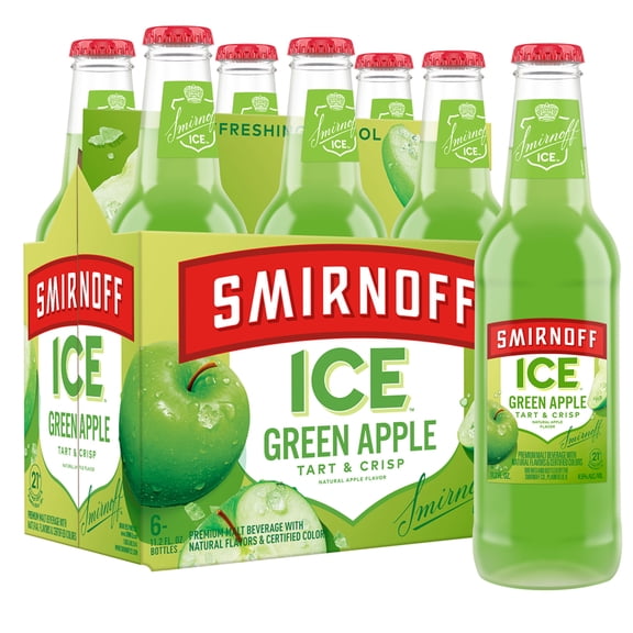 Smirnoff Ice Green Apple, 6 Pack Bottles, 11.2 fl oz, 4.5% ABV