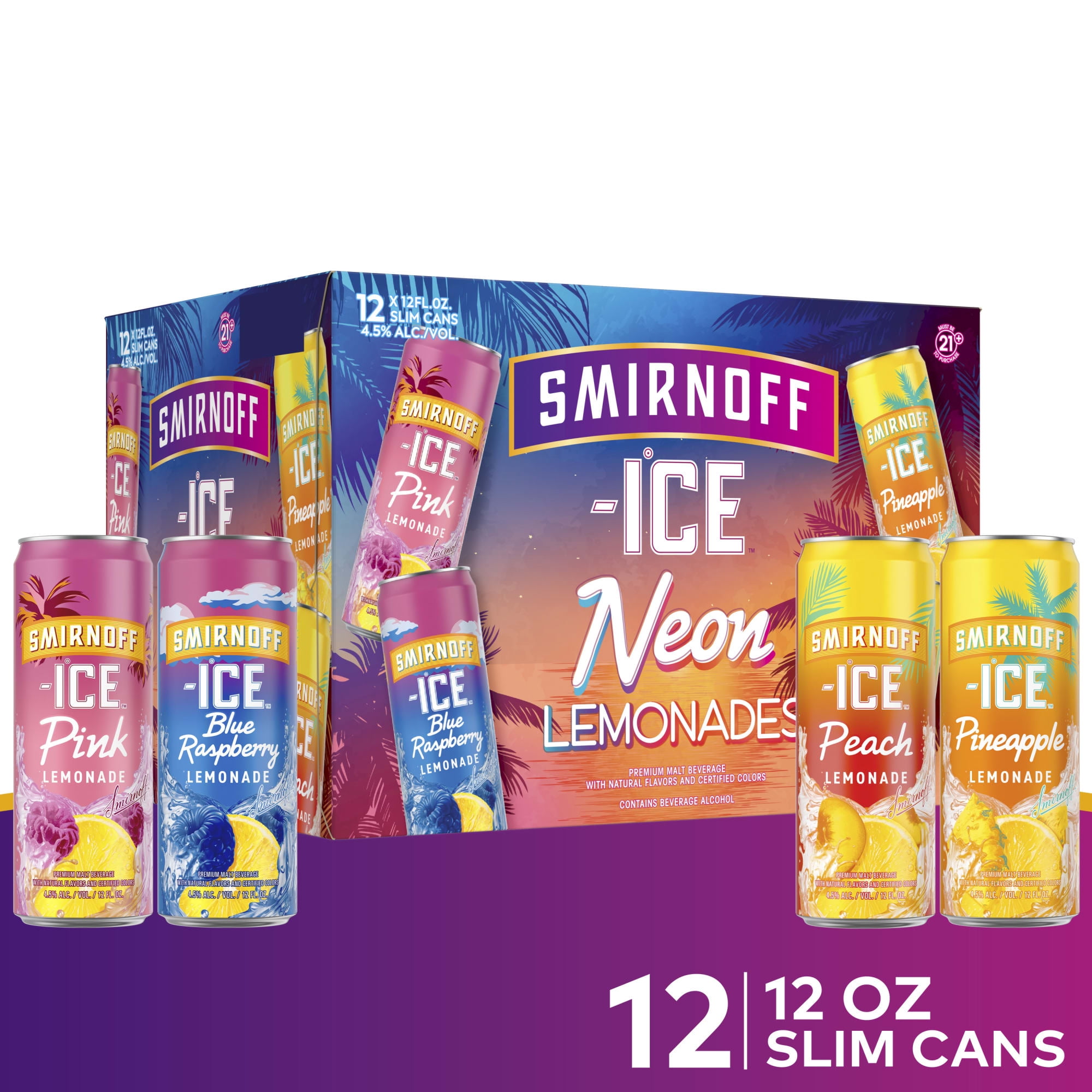 Smirnoff Ice Neon Lemonade Variety Pack, 12 fl oz, 12 Pack Cans, 4.5% ABV