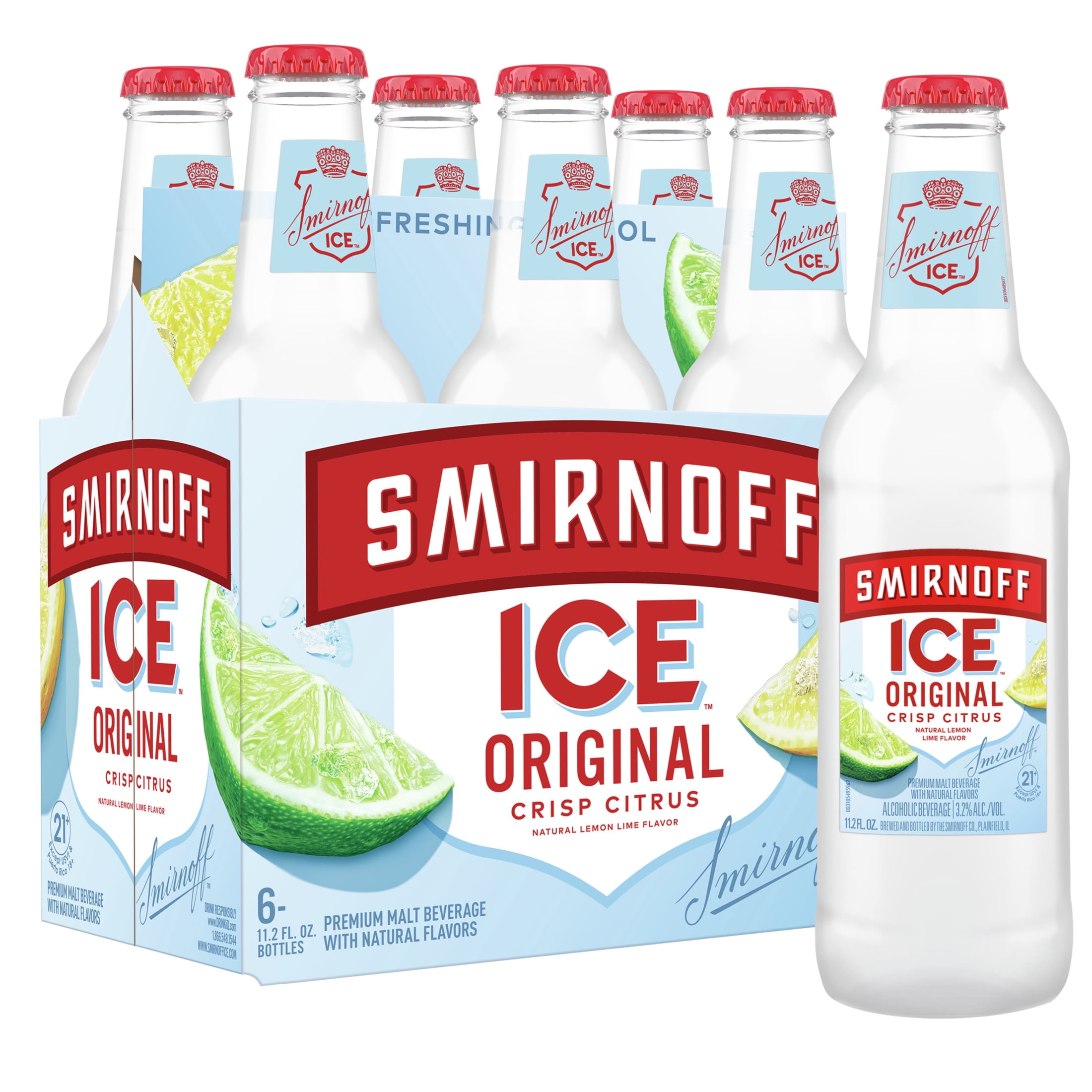 Smirnoff Ice Original, 6 Pack Bottles, 11.2 fl oz, 4.5% ABV