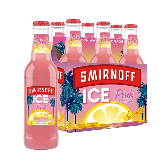 Smirnoff Ice Pink Lemonade, 6 Pack Bottles, 11.2 fl oz, 4.5% ABV