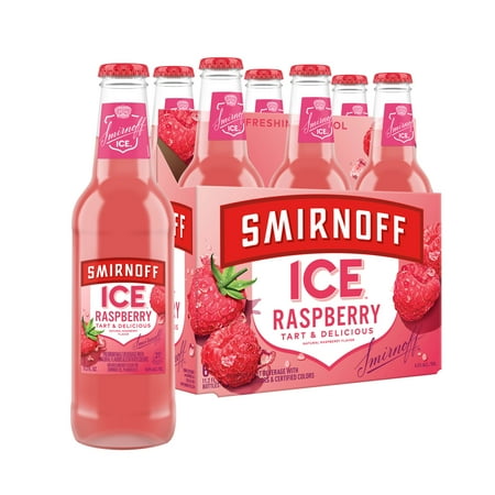 Smirnoff Ice Raspberry, 6 pack bottles, 11.2 fl oz, 4.5% ABV, Crisp Raspberry Flavor