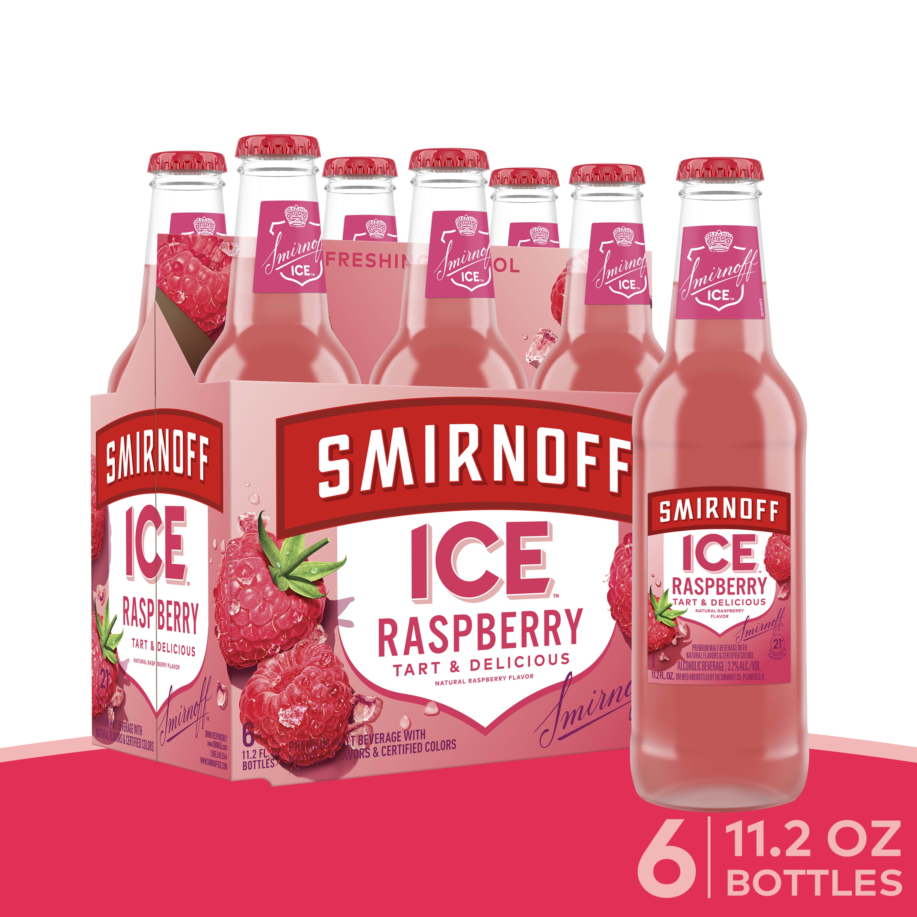 Smirnoff Ice Raspberry Sparkling Drink, 11.2oz Bottles, 6pk - Walmart.com