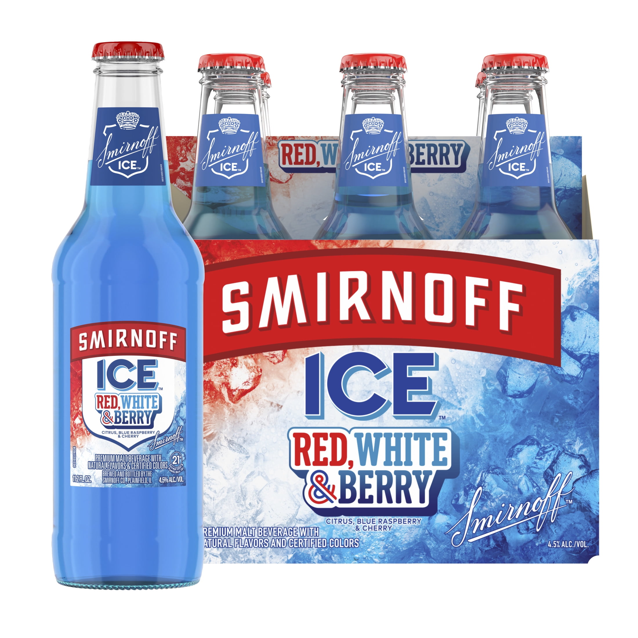 Smirnoff Ice Red White and Berry, 6 pack bottles, 11.2 fl oz, 4.5% ABV