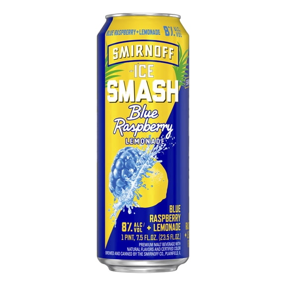 Smirnoff Ice Smash Blue Raspberry Lemonade, Single Serve Can, 23.5 fl oz, 8% ABV