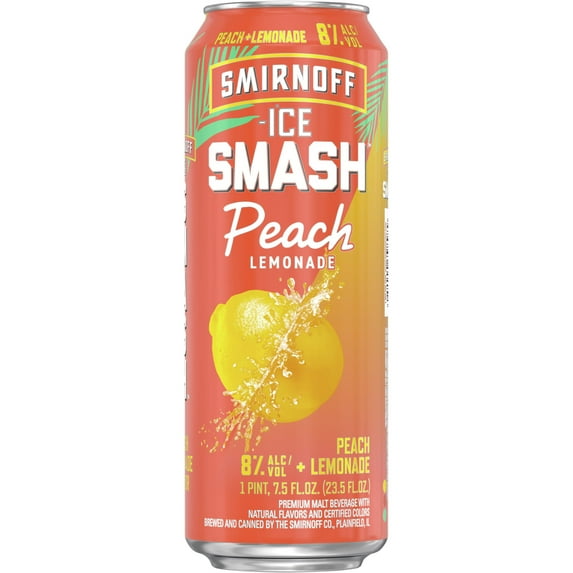 Smirnoff Ice Smash Peach Lemonade, Single Serve Can, 23.5 fl oz, 8% ABV