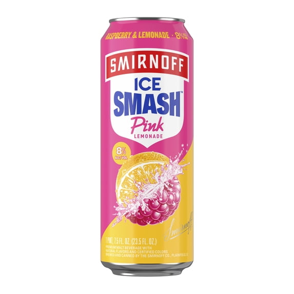 Smirnoff Ice Smash Pink Lemonade, Single Serve Can, 23.5 fl oz, 8% ABV