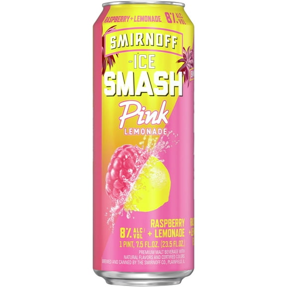 Smirnoff Ice Smash Pink Lemonade, Single Serve Can, 23.5 fl oz, 8% ABV