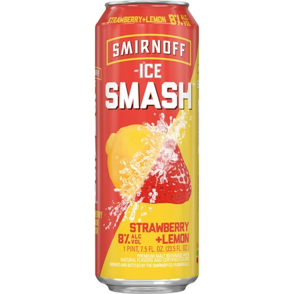 Smirnoff Ice Smash Strawberry Lemon, Single Serve Can, 23.5 fl oz, 8% ABV