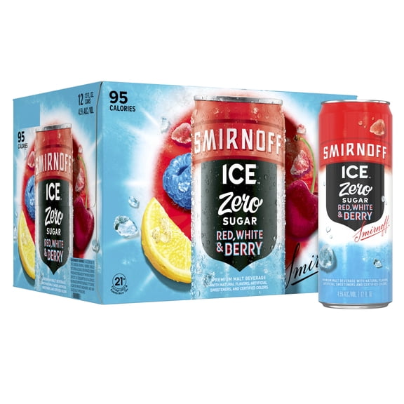 Smirnoff Ice Zero Sugar Red White and Berry, 12 Pack Cans, 12 fl oz, 4.5% ABV