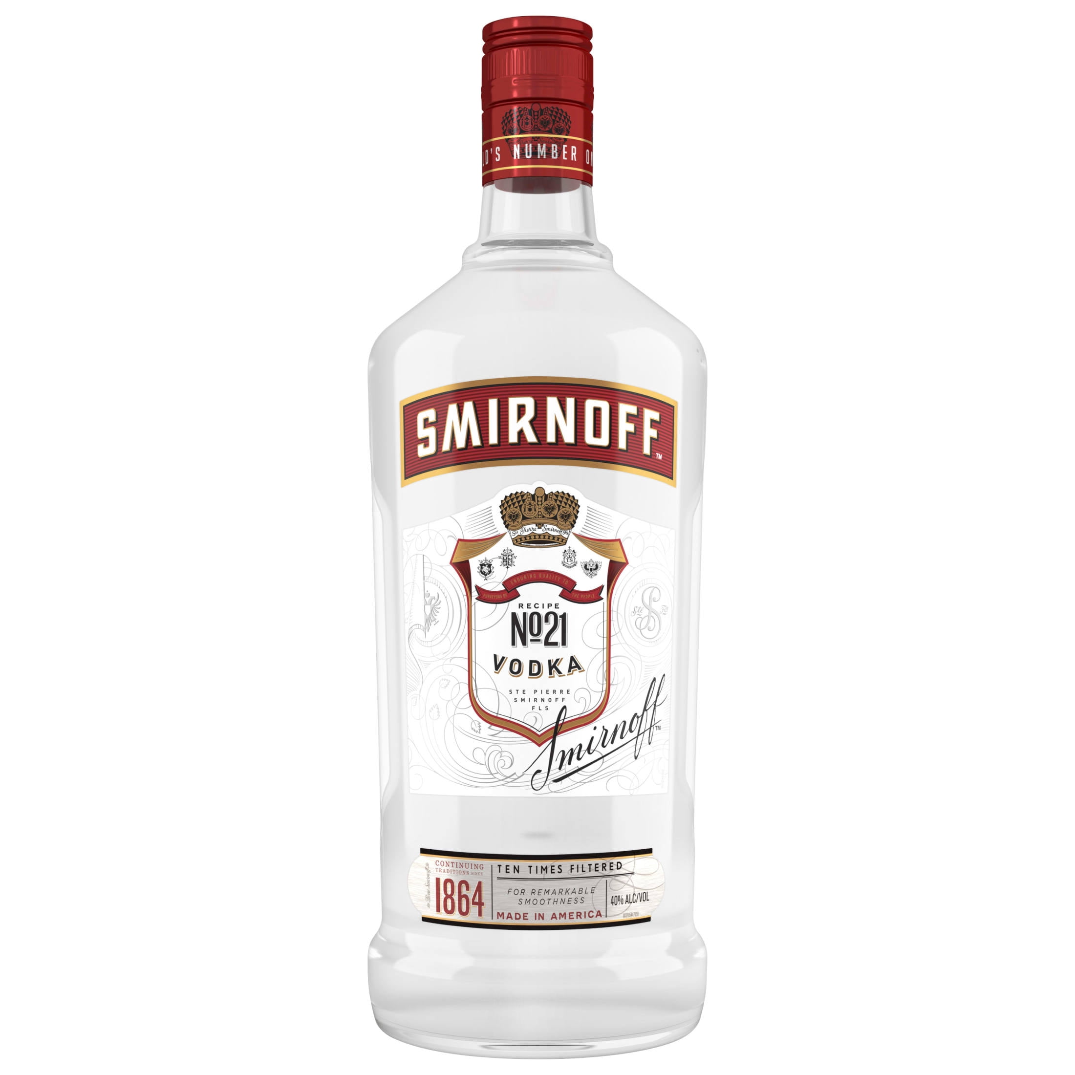 Smirnoff No. 21 80 Proof Vodka, 1.75 L Glass Bottle, 40% ABV