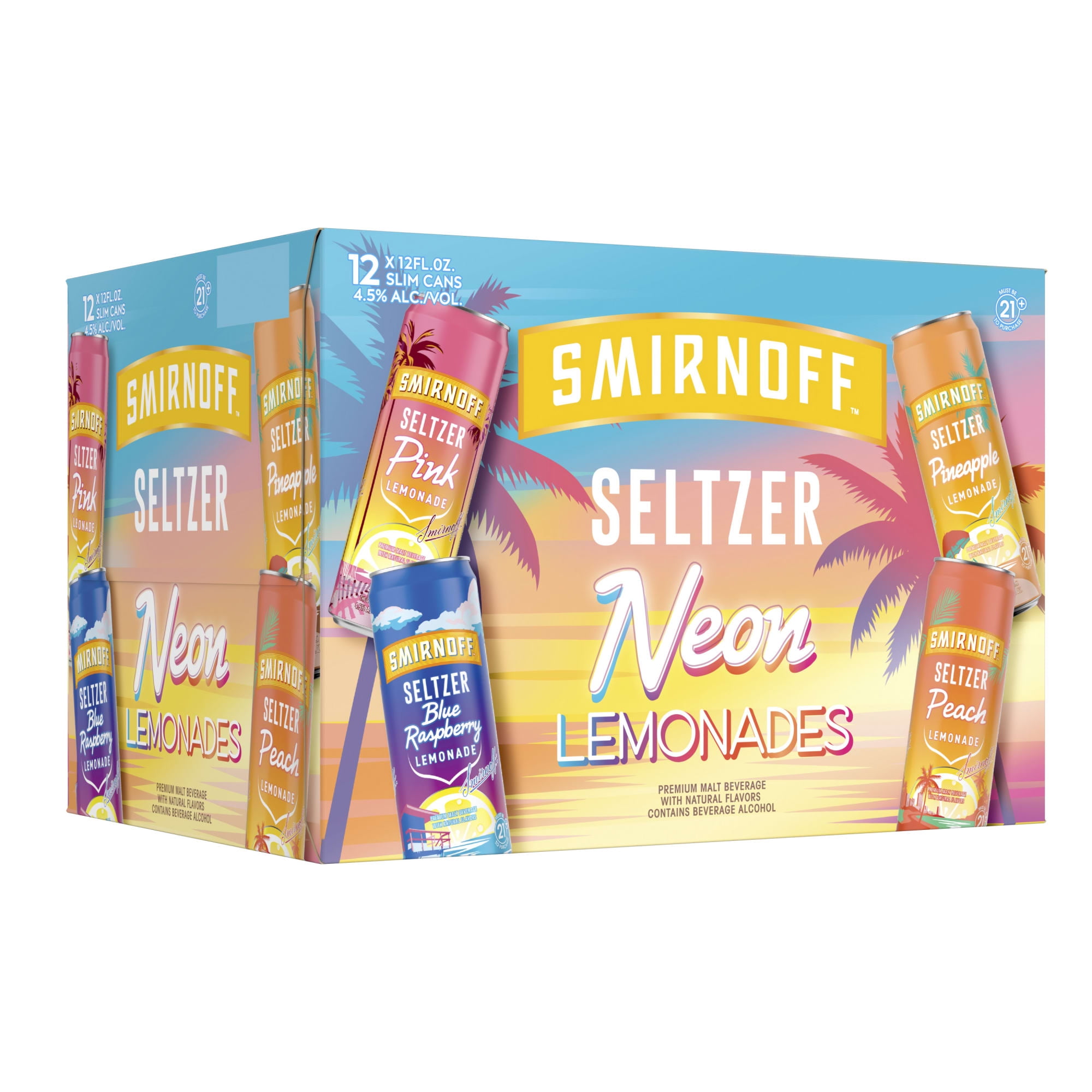 Smirnoff Seltzer Neon Lemonade Hard Seltzer Variety Pack, 12 fl oz, 12 ...