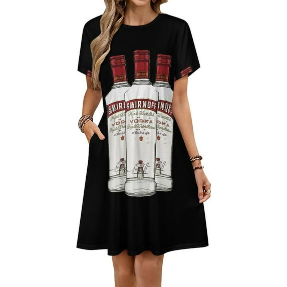 Smirnoff Vodka Alcohol Glass Bottle Dress Summer Street Style Dresses Female Short Sleeve Printed Sundress