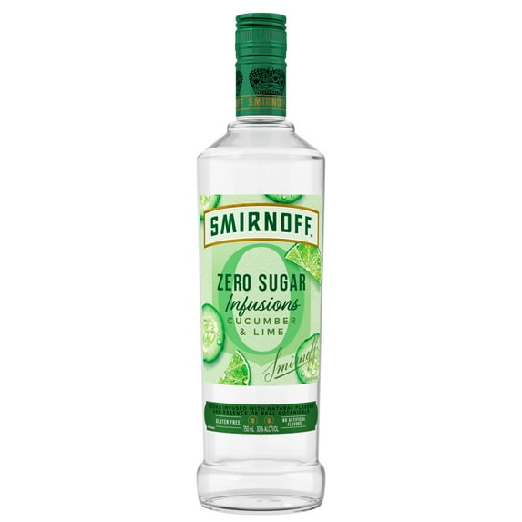 Smirnoff Zero Sugar Infusions Cucumber & Lime (Vodka Infused with Natural Flavors & Essence of Real Botanicals), 750 mL, 30% ABV
