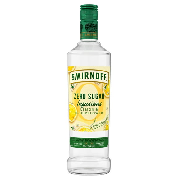 Smirnoff Zero Sugar Infusions Lemon & Elderflower (Vodka Infused with Natural Flavors & Essence of Real Botanicals), 750 mL, 30% ABV
