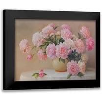 Smirnov, Igor 14x12 Black Modern Framed Museum Art Print Titled - Pink Peonies in Vase