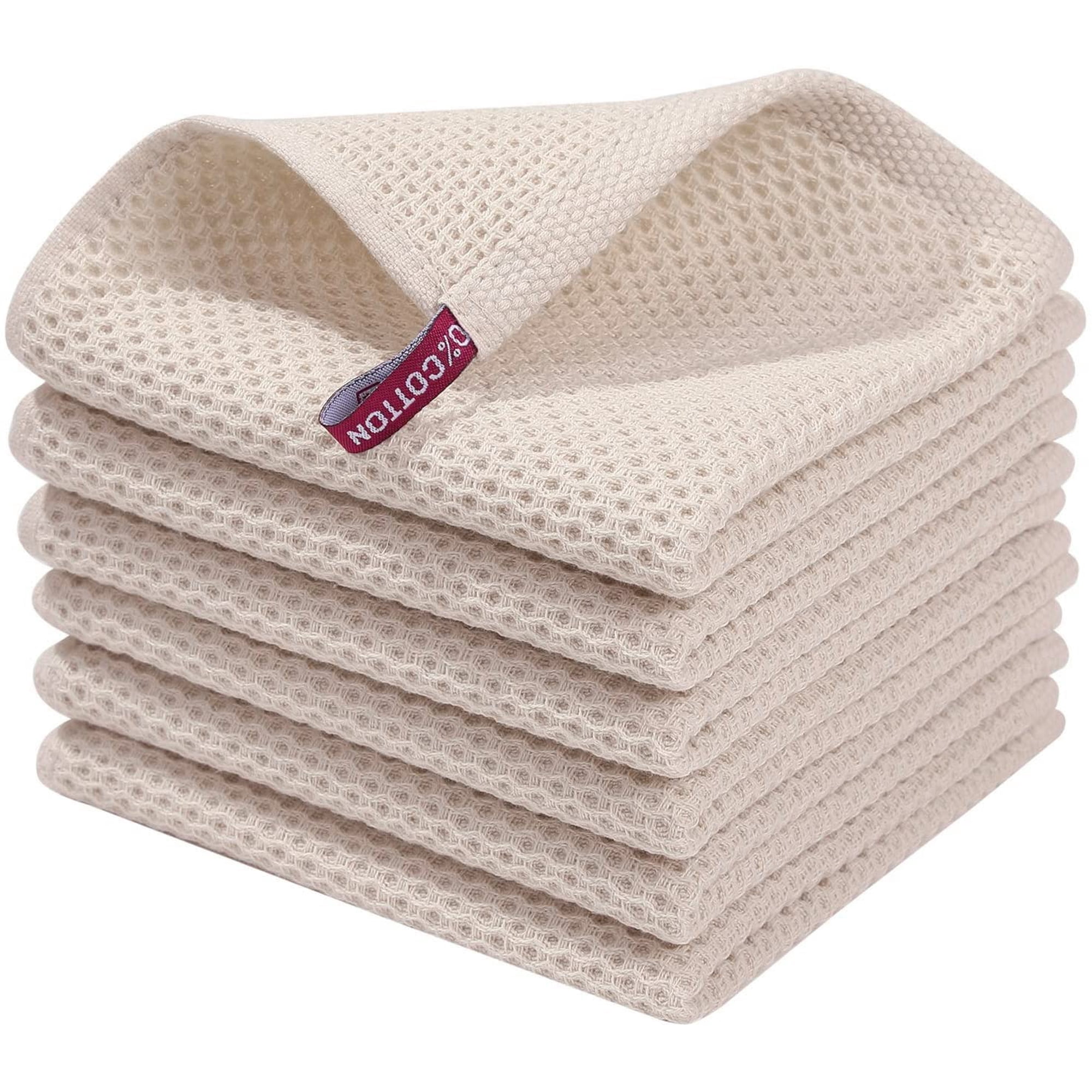 Smiry 100% Cotton Waffle Weave Kitchen Dish Cloths, Ultra Soft Absorbent Quick Drying Dish Towels, 12x12 Inches, 6-Pack, Brown