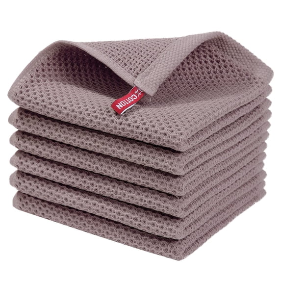 Smiry 100% Cotton Waffle Weave Kitchen Dish Cloths, Ultra Soft Absorbent Quick Drying Dish Towels, 12x12 Inches, 6-Pack, Brown