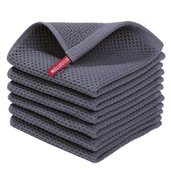 Smiry 100% Cotton Waffle Weave Kitchen Dish Cloths, Ultra Soft Absorbent Quick Drying Dish Towels, 12x12 Inches, 6-Pack, Dark Grey