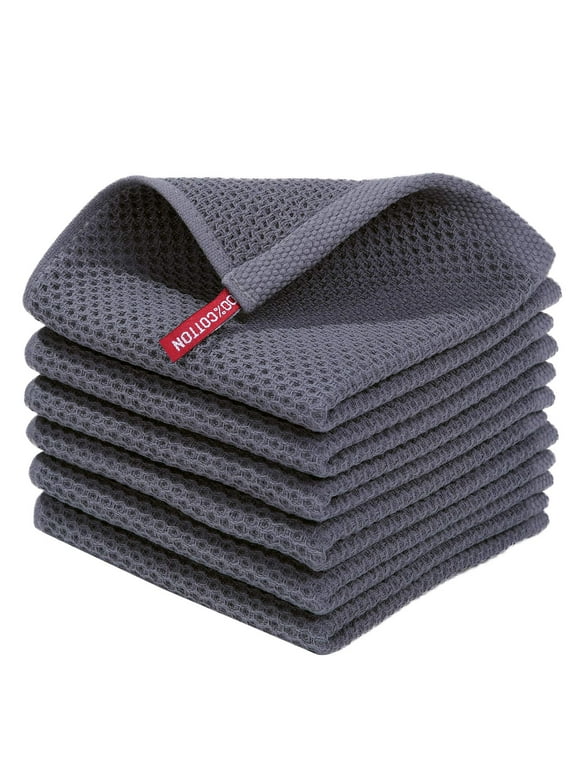 Smiry 100% Cotton Waffle Weave Kitchen Dish Cloths, Ultra Soft Absorbent Quick Drying Dish Towels, 12x12 Inches, 6-Pack, Dark Grey