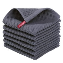 Smiry 100% Cotton Waffle Weave Kitchen Dish Cloths, Ultra Soft Absorbent Quick Drying Dish Towels, 12x12 Inches, 6-Pack, Dark Grey