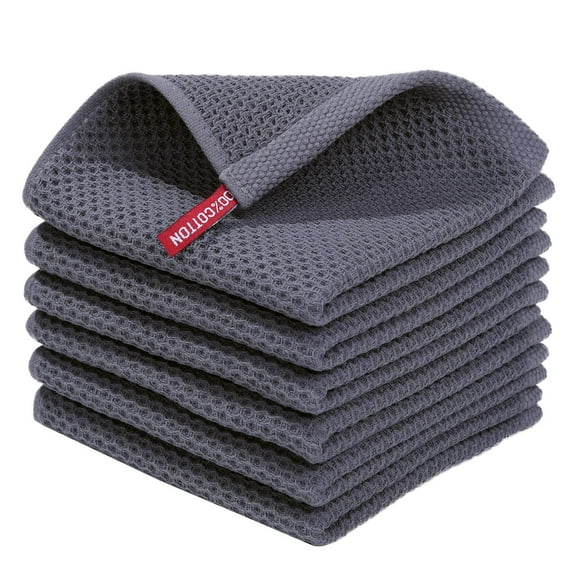 Smiry 100% Cotton Waffle Weave Kitchen Dish Cloths, Ultra Soft Absorbent Quick Drying Dish Towels, 12x12 Inches, 6-Pack, Dark Grey