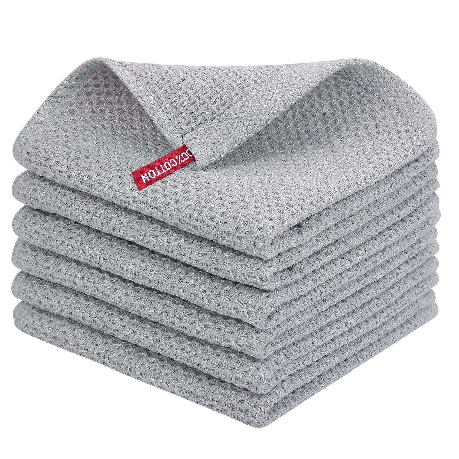ProHomTex Microfiber Kitchen Dish Hand Towels, Waffle Weave Set of 6 (16” x  28”) Highly Absorbent (Grey)